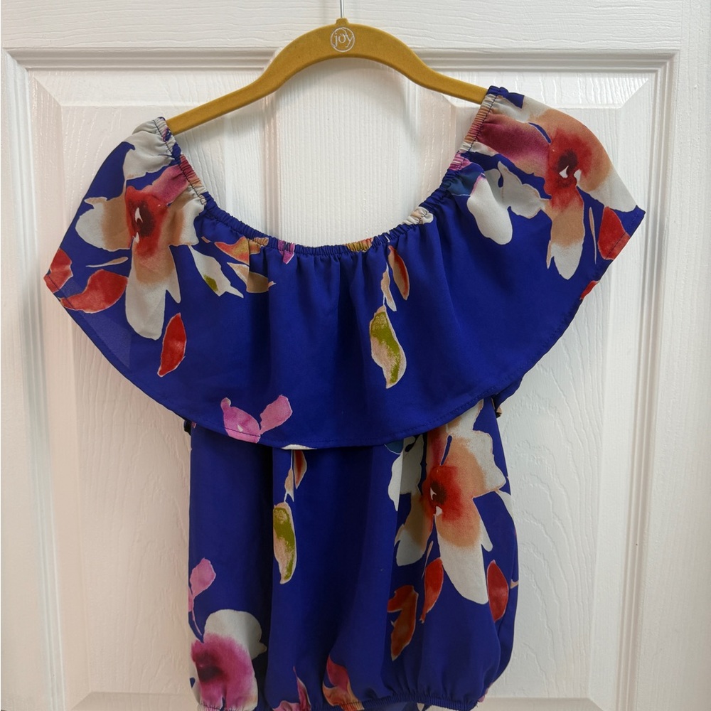 Sienna Sky Floral Off-Shoulder Blouse - Blue and Red